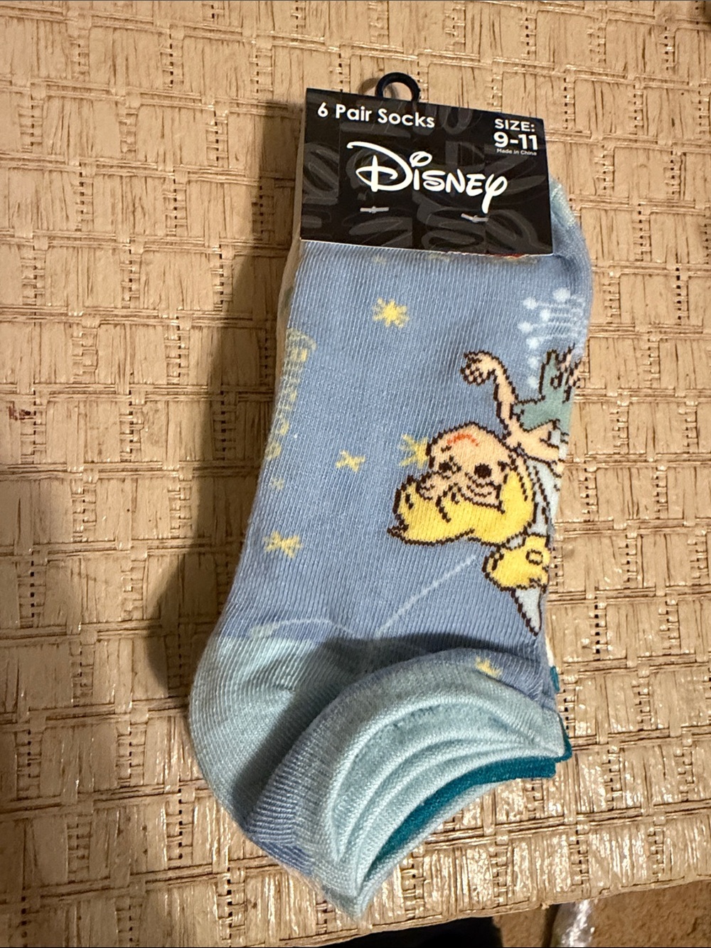 Disney Women’s Light Blue Crew Socks with TinkerBell Design - Size 9-11